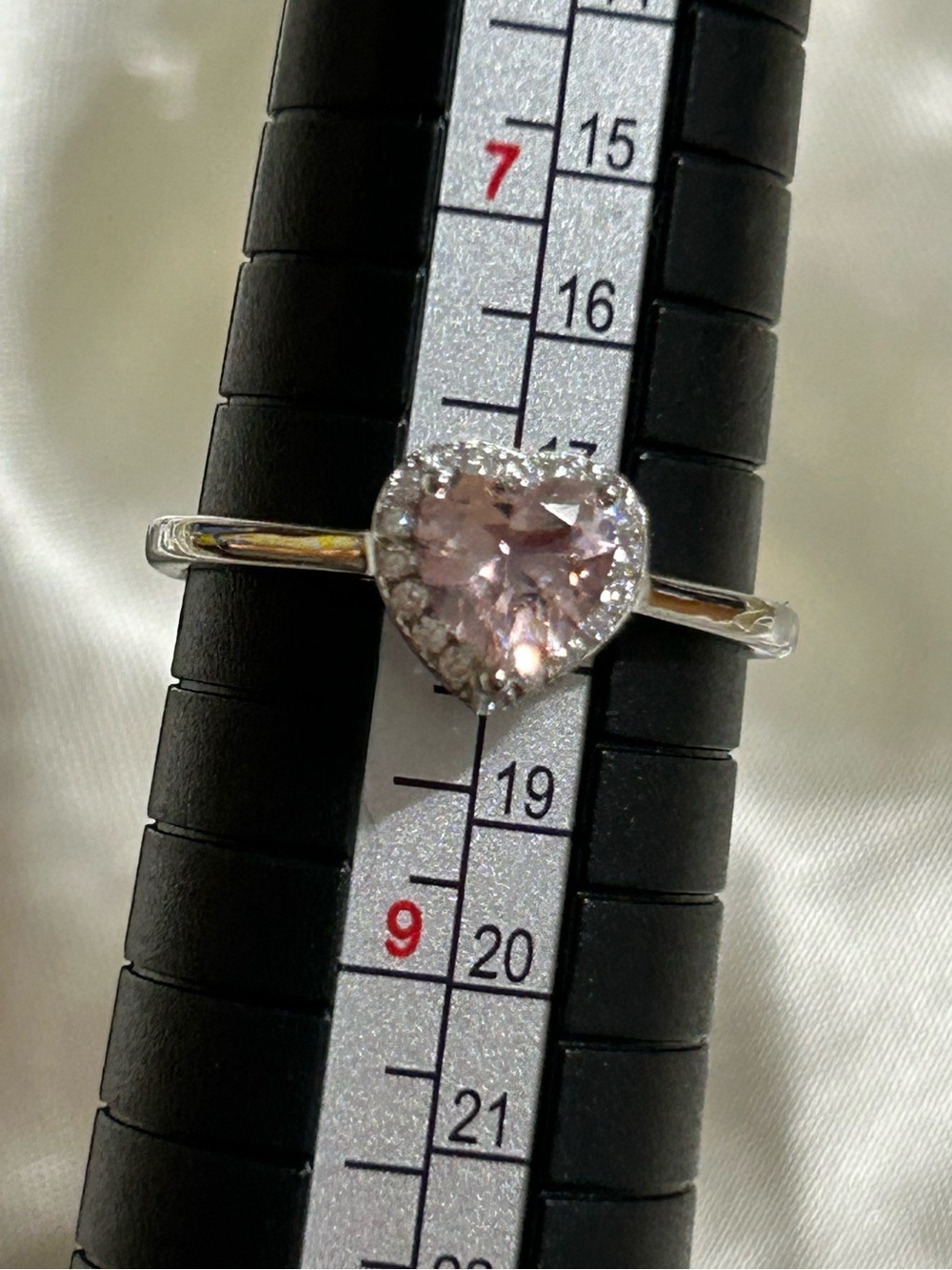 Heart Halo Morganite CZ Stone Sterling Silver Ring Size 8 NWT